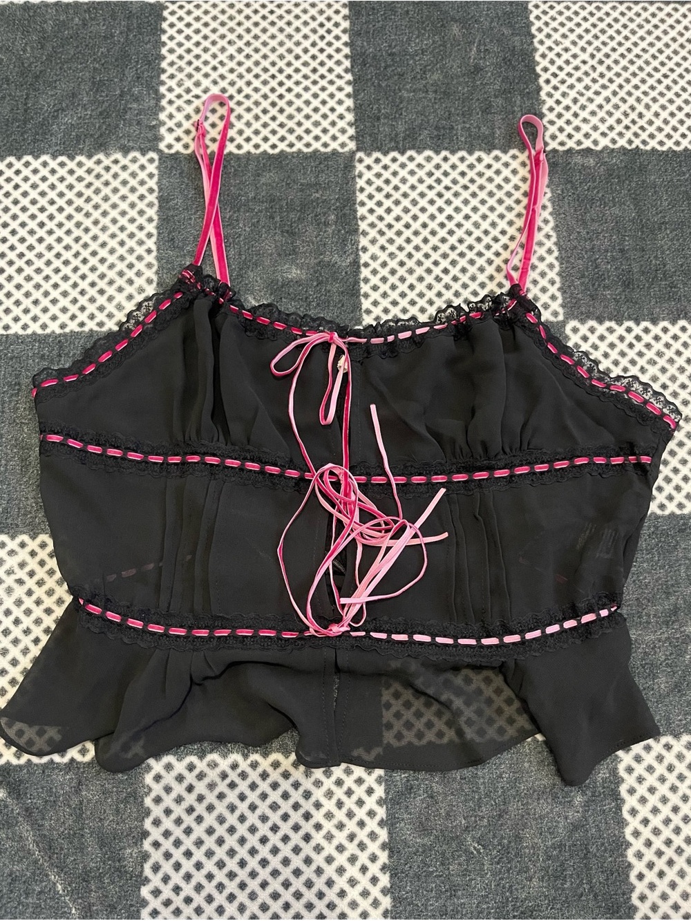 Kimchi Blue Black Camisole with Pink Trim